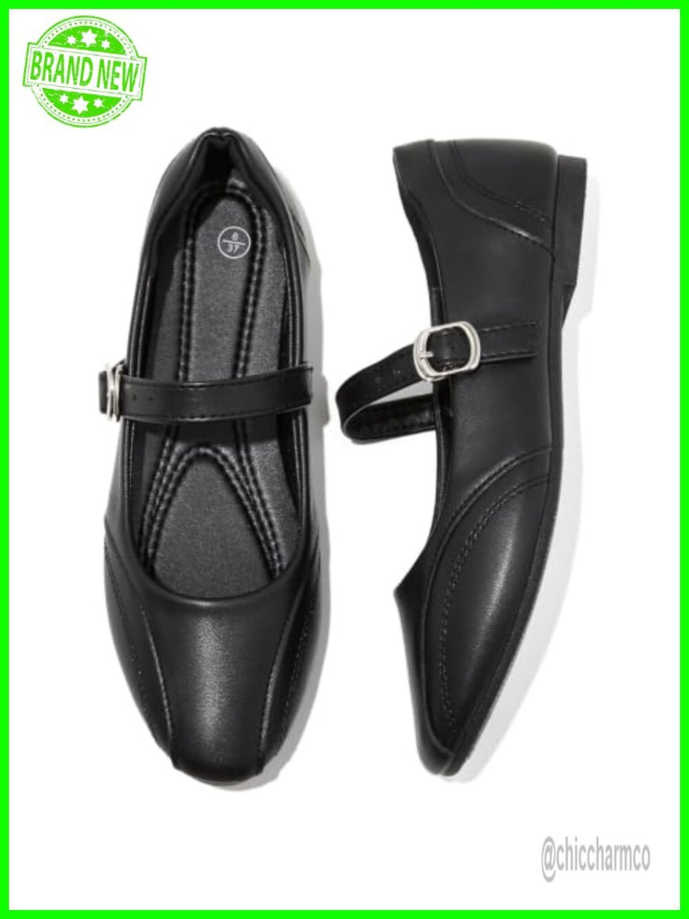Women's Mary Jane Ballet Flats with Adjustable Buckle and Memory Foam